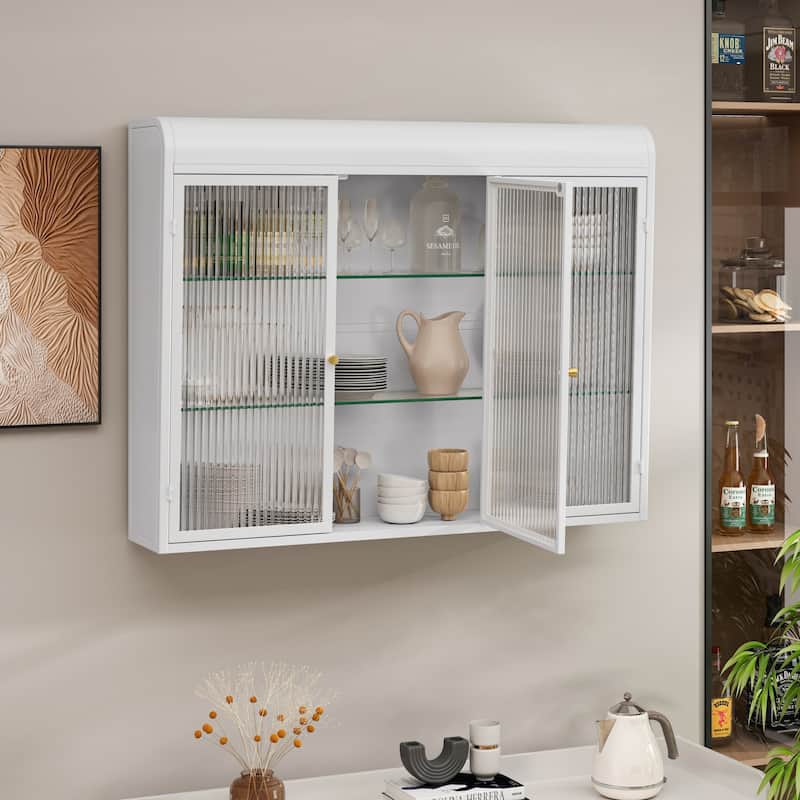 Modern Minimalist 3 Door Arched Wall Mounted Glass Cabinet