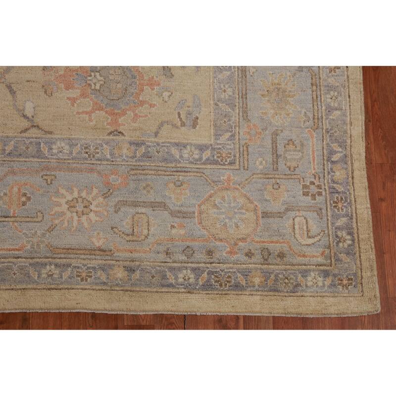 Hand Knotted Oriental 100% Wool Carpet Transitional All-Over Beige & Ivories Oushak Area Rug - 11' 10'' X 8' 5''