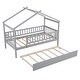 preview thumbnail 7 of 48, Twin Size Wooden House Bed Platform Bed With Twin Size Trundle,Solid Construction For Bedroom