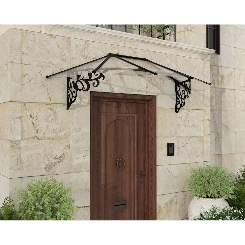 Lily 3 ft. Black/Clear Door and Window Awning - 3ft. x 7ft