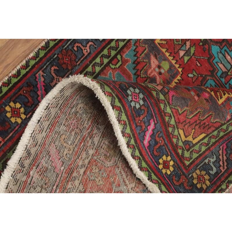 Hand Knotted Oriental 100% Wool Carpet Traditional Geometric Red Tabriz Runner Rug - 14' 11'' X 3' 8''
