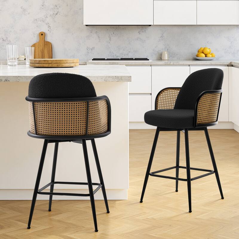 26" Swivel Boucle Fabric Upholstered Bar Stool - 38.2"H x 21.5"W x 23.2"D