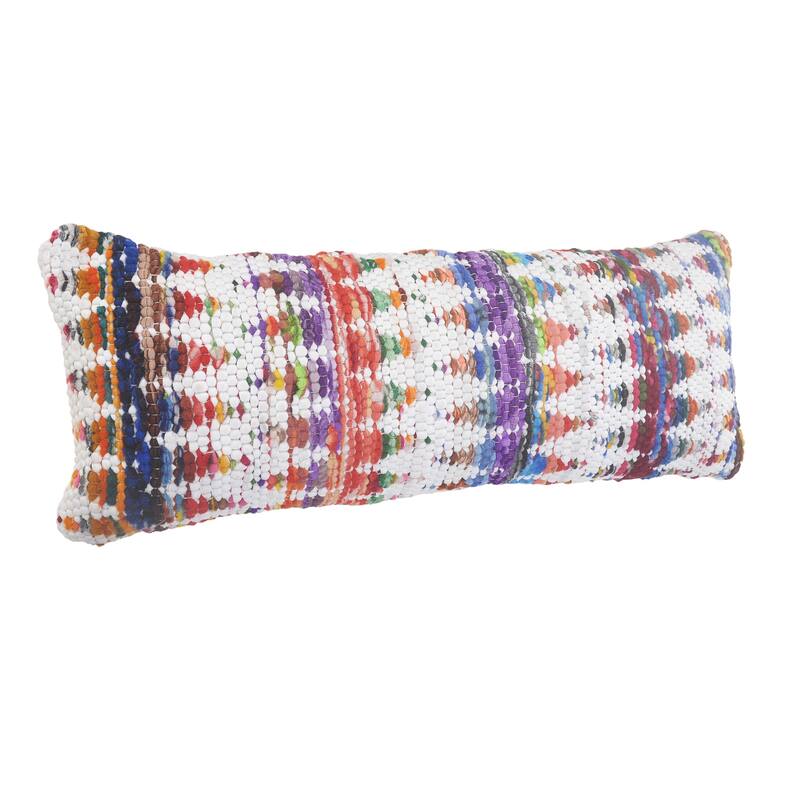 HomeRoots 14" X 36" White Red Blue Orange And Green 100% Cotton Geometric Zippered Pillow