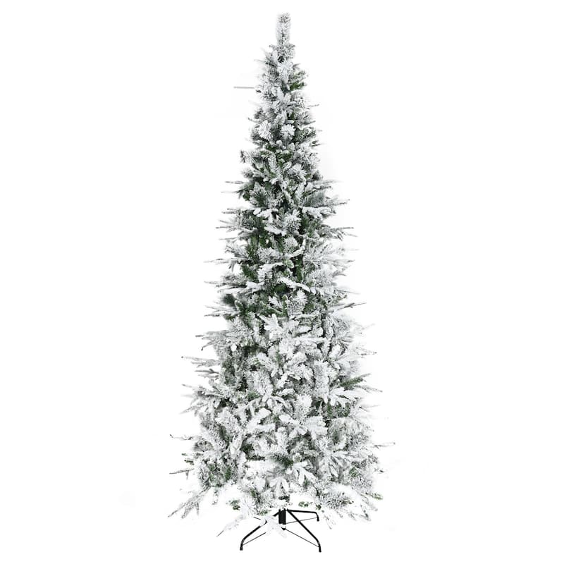 Unlit 9ft Snow-Dusted Artificial Christmas Tree, Indoor Snow Flocked Pine with Flame Retardant Branches and Stable Base