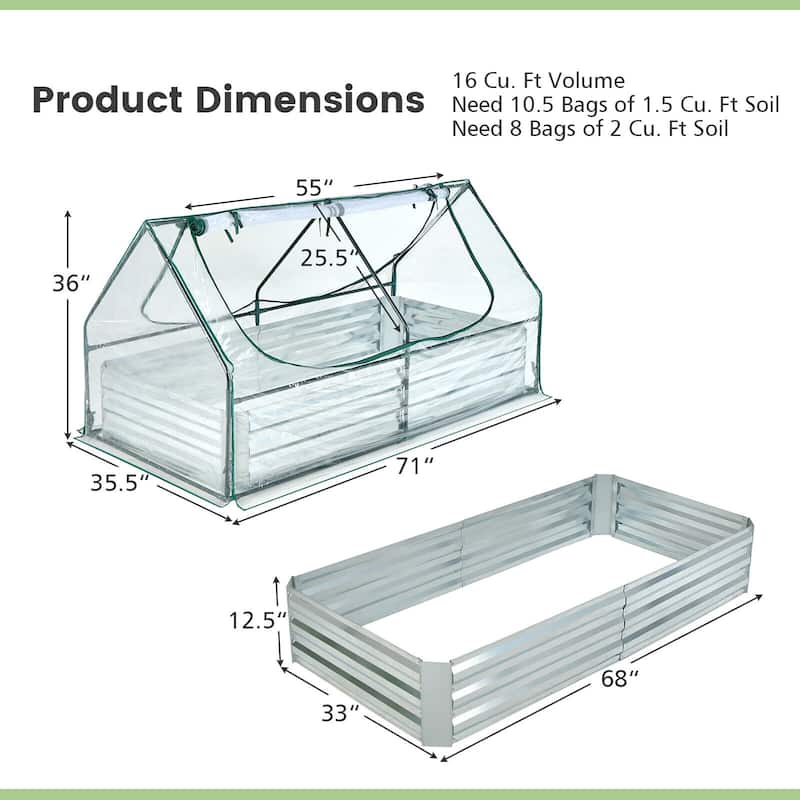 Gymax Galvanized Steel Raised Garden Bed Metal Planter Box Kit w/ Mini