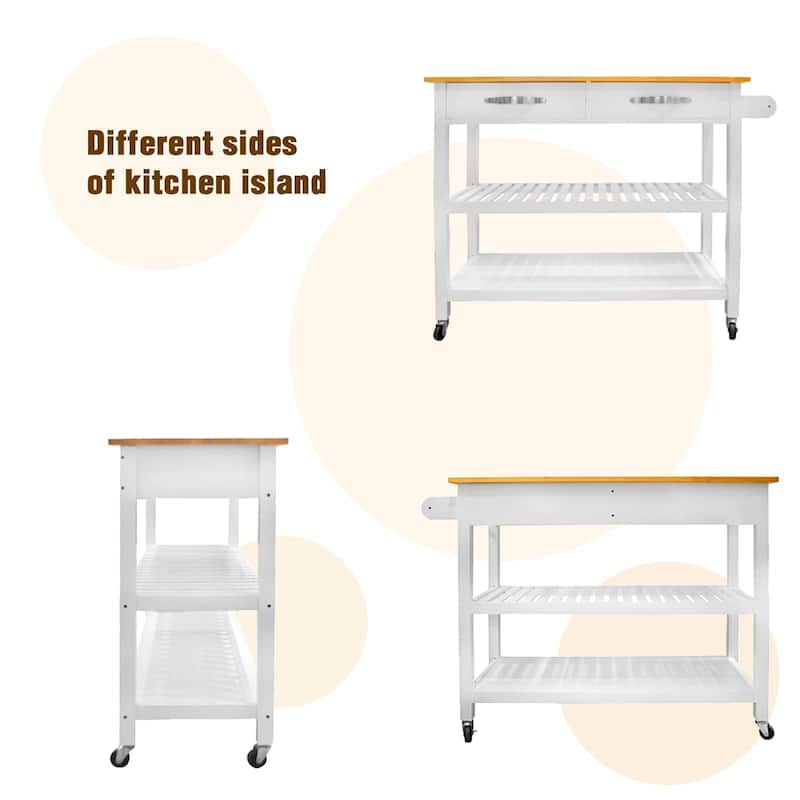45" Kitchen Island Cart with Wheels, 2 Drawers & Open Storage Shelves - 45 x 17 x 35 inches