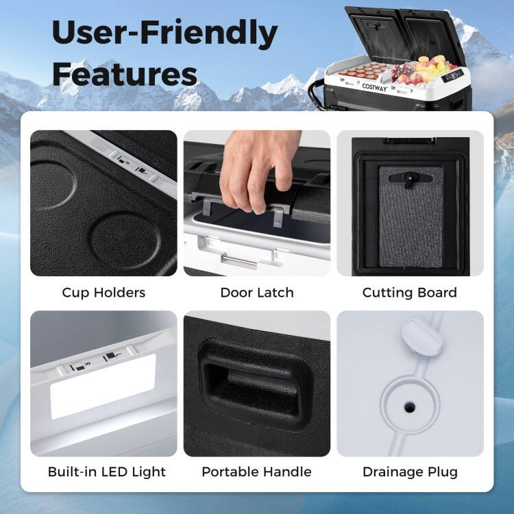 Dual Zone 12V 42QT Car Fridge Perfect for Travel Camping and Outdoor Adventures - 31" x 18.5" x 18.5"