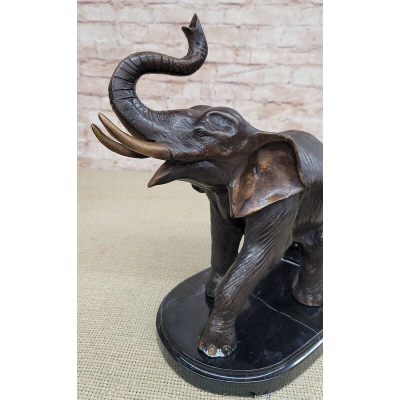 Handmade Bronze Elephant Sculpture Statue Collectible Marble Base Signed Moigniez 13 Inches X 16 Inches