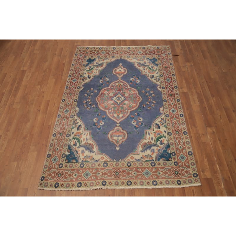 Hand Knotted Oriental 100% Wool Carpet Traditional Medallion Purples Tabriz Area Rug - 6' 5'' X 4' 4''