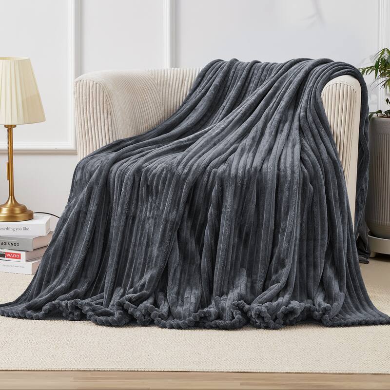 Textured Stripe Cozy Throw Blanket, Ultra-Soft, All-Season Comfort for Every Adventure - 60" * 80" - Charcoal