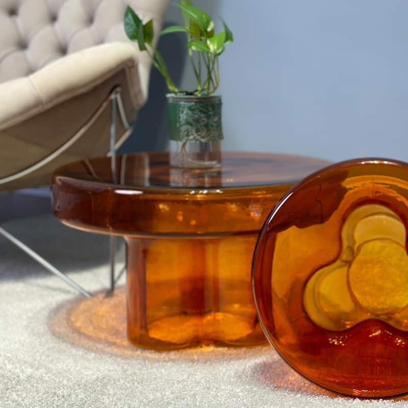 Modern Artistic Flower Glass Round Coffee Table Side Table