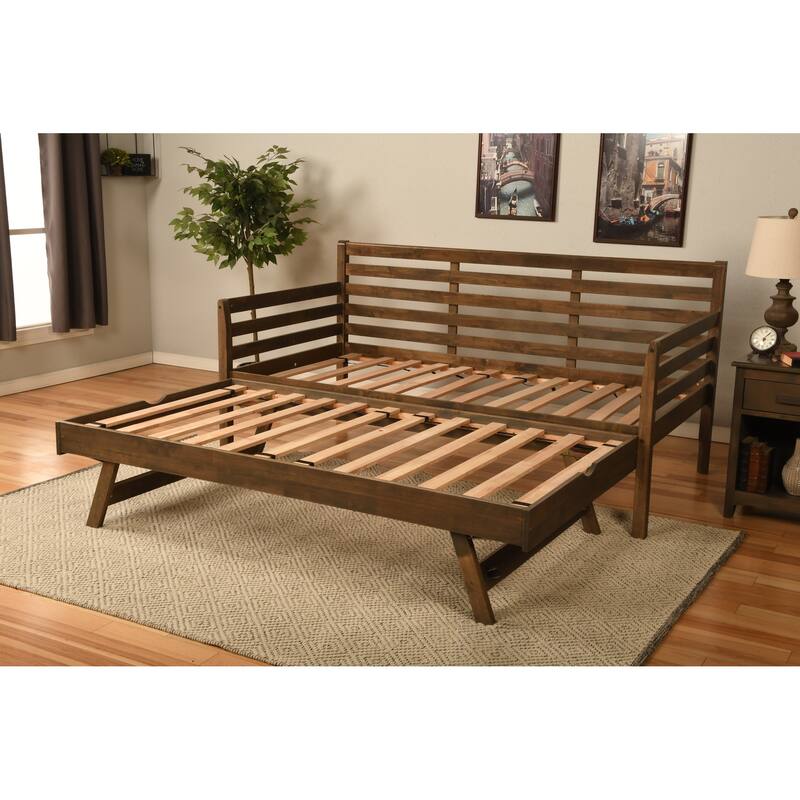 Somette Boho Daybed and Pop Up Bed in Rustic Walnut with Mattresses
