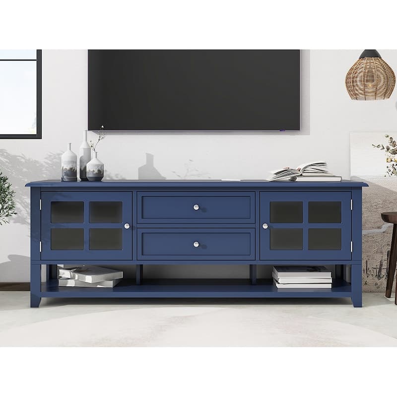 Blue 59" TV Stand with Multifunctional Storage for TVs Up to 60"