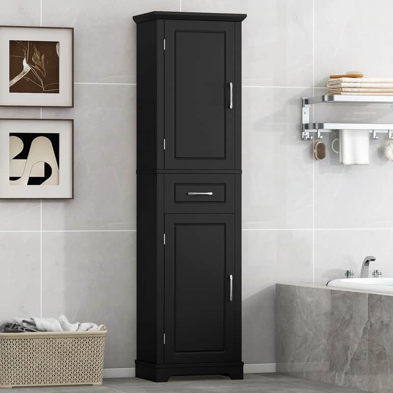 Tall Freestanding Bathroom Storage Cabinet with Two Doors and Adjustable Shelves, Door Shelve