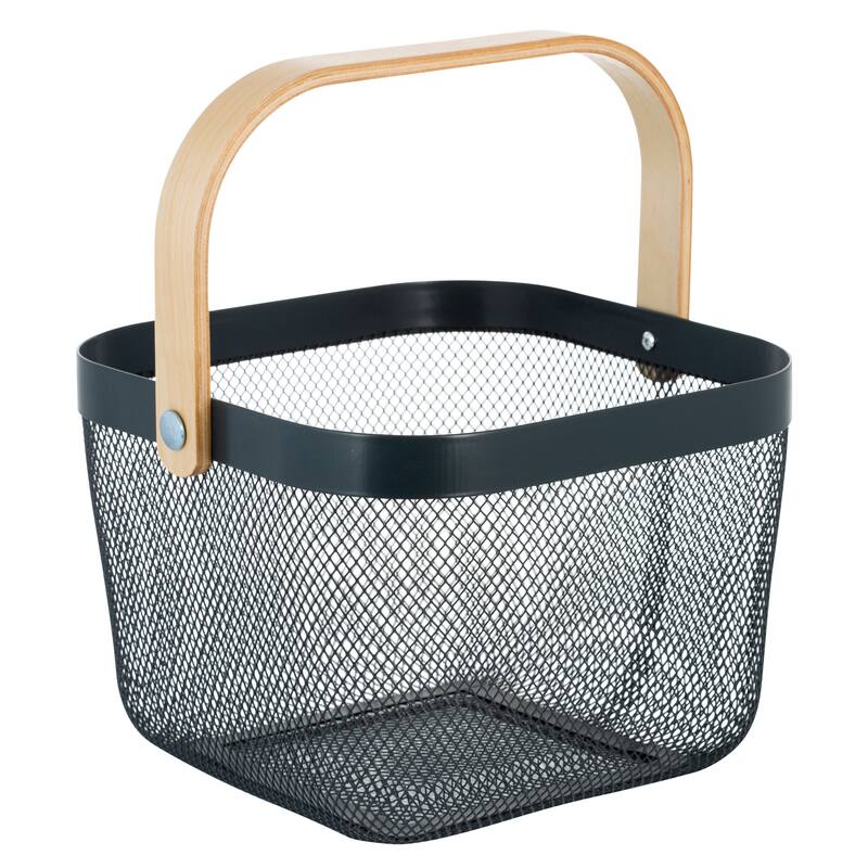 Simplify Mesh Tote with Bamboo Handle - 9.84" x 9.45" x 6.9" - Grey