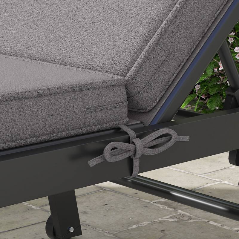 Outsunny 2 Patio Chaise Lounge Chair Cushions with Backrests, Replacement Patio Cushions with Ties for Outdoor Poolside Lounge
