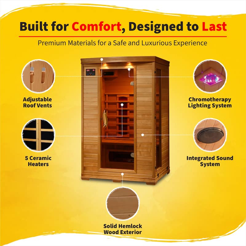 HeatWave Coronado 2-Person Hemlock Infrared Sauna with 5 Ceramic Heaters