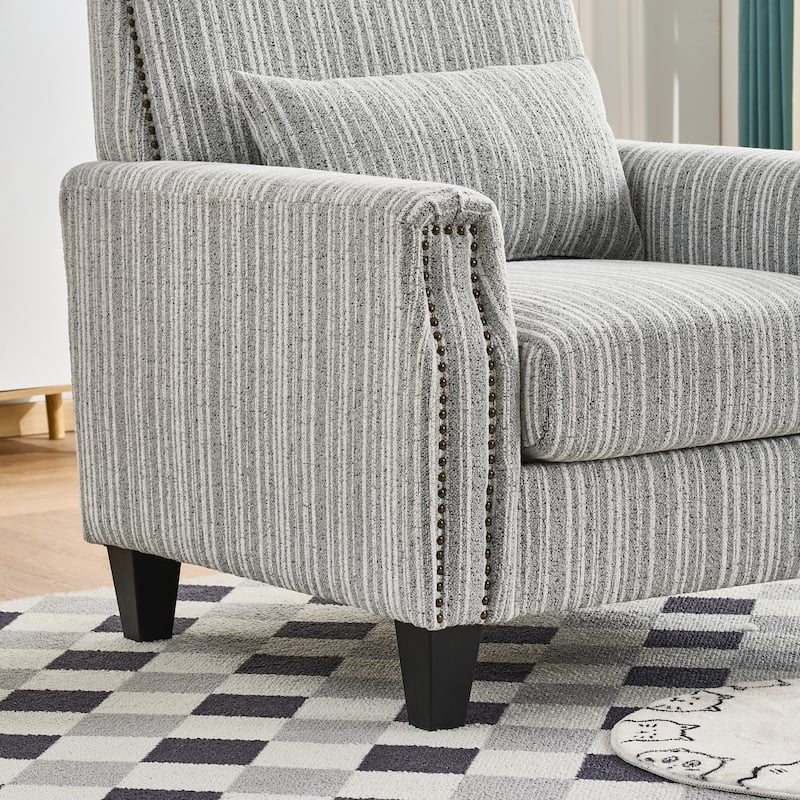 Modern Accent Chair with Arms,Comfy Upholstered Armchair for Living Room,Grey and White Striped Armchair with Nailhead Trim