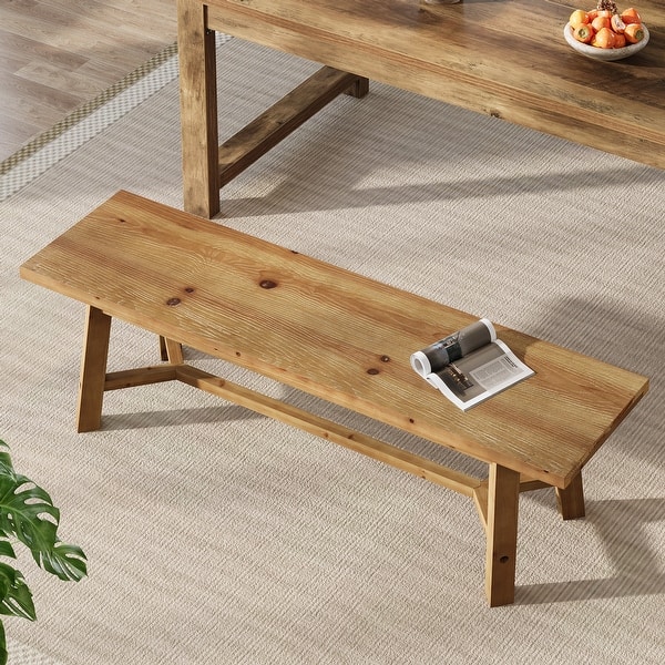 slide 2 of 8, 55'' Solid Wood Dining Bench, Farmhouse Long Bench for Kitchen Entryway Neutral