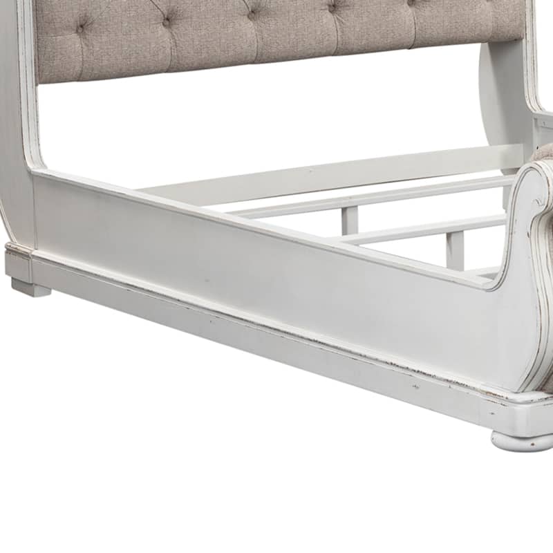 Magnolia Manor Antique White Weathered Bark King California Upholstered Sleigh Bed