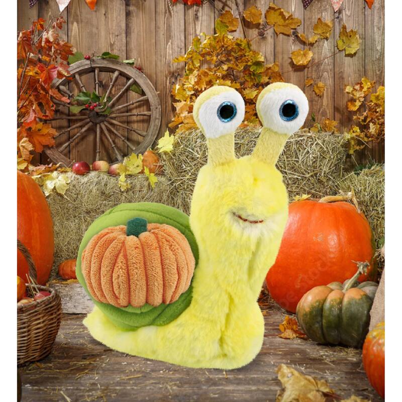 DolliBu Super Soft Yellow Snail Stuffed Animal w/ Pumpkin Plush Decor - 5.5 inches