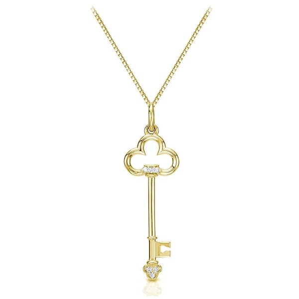 Mia Diamonds 14k Yellow Gold with Rhodium Crown Key Pendant Mia Diamonds 14k Yellow Gold with Rhodium Crown Key Pendant