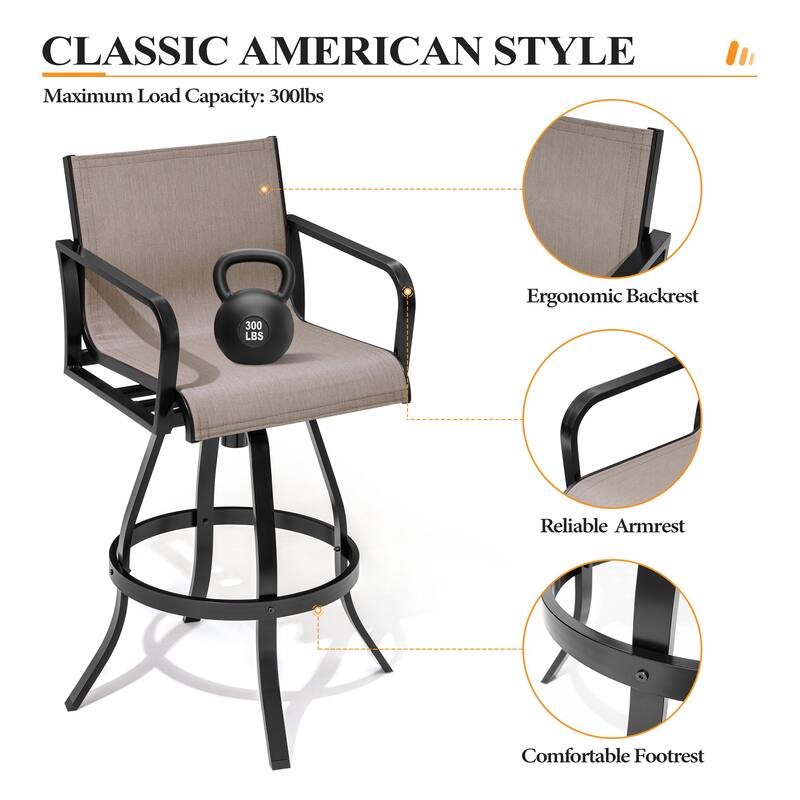 Outdoor Barstools with Back, Bar Stools Swivel Bar Chairs Set of 4, Bar Height, with Sunbrella Textilene Mesh - See Picture