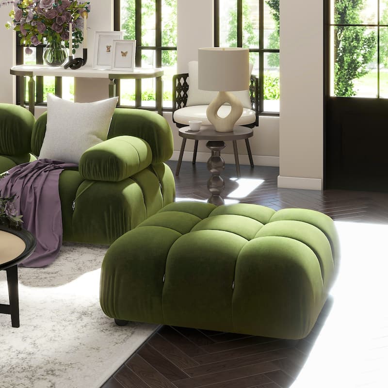 Marcel 36" Bubble Modular Modern Cocktail Ottoman - Olive Green Performance Velvet