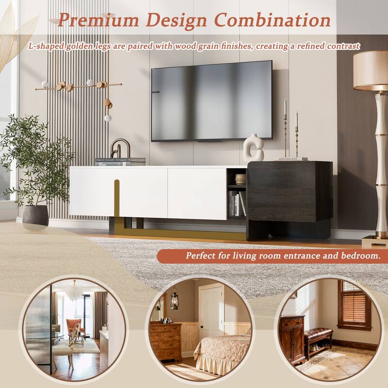 TV Stand for TVs up to 70 Inches, L-shaped Metal Base Television Cabinet TV Console with Drawer