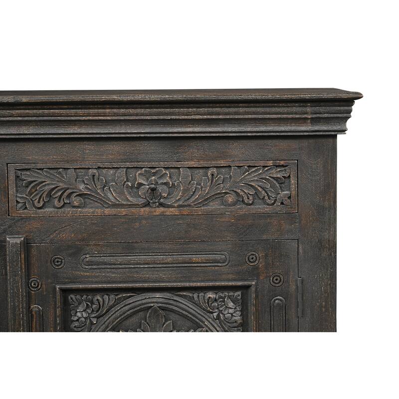 Florence Handcrafted Solid Wood Sideboard with Carved Floral Storage
