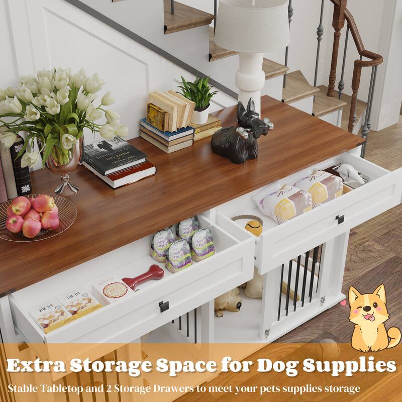 63'' Large Dog Crate Furniture for Double Dog