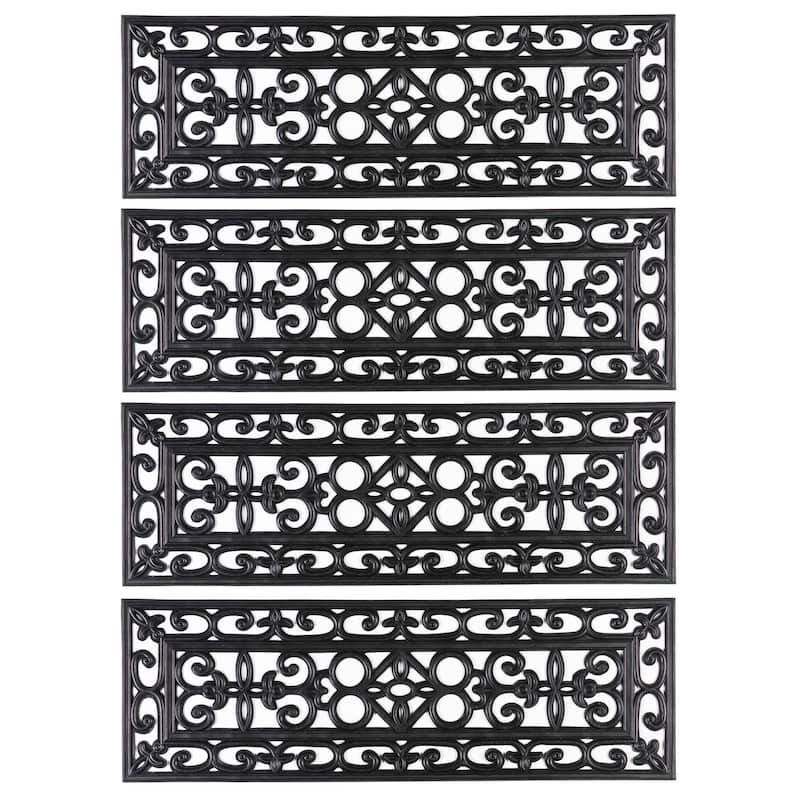 Decorative Scrollwork Design Rubber Stairs Anti-Slip Tread Mat Carpet, Set of 4 - 10 x 30 - 10 x 30