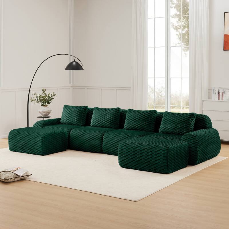 Roomfitters 114 Inch Modular Sectional Sofa, Oversized Flannelette 3-Seater, Green