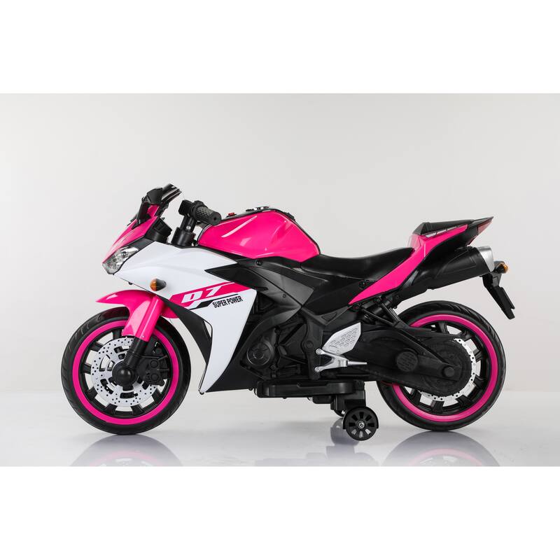 Kids 12V Ride-On Motorcycle with Foot Brake, Music, Bluetooth, Training Wheels, Ages 3-6