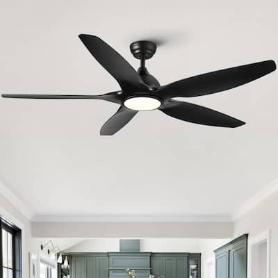 60 in. Indoor Black Ceiling Fan with Integrated LED Light, DC Motor and Remote Control - 60 INCHES