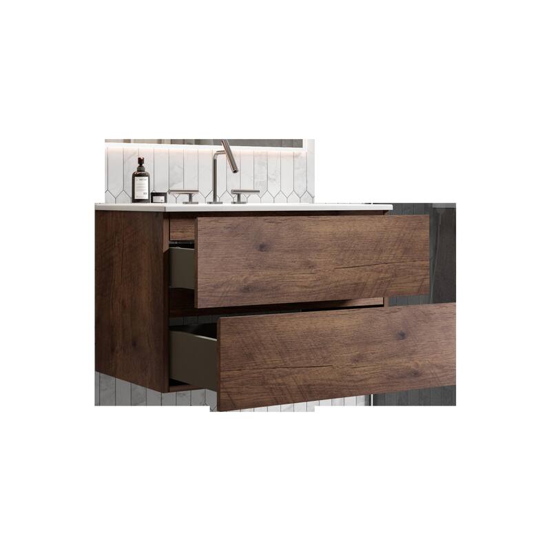 Wall-Mount Bathroom Vanity with Ceramic Sink - Three Faucet Holes