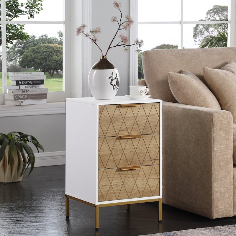 End Table Nightstand with 3 Drawers, Storage Cabinet Dressing Table Lamp Table Dressing Table with Metal Legs