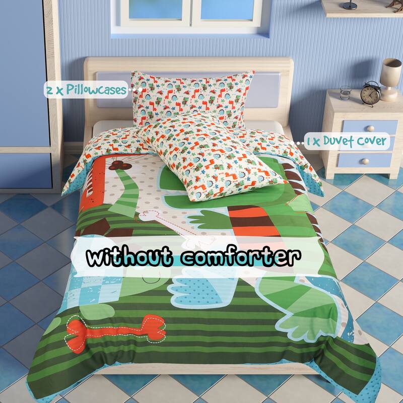 3 Piece Bedding Set Soft Fade Wrink Big Dinosaur Print Twin
