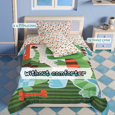 3 Piece Bedding Set Soft Fade Wrink Big Dinosaur Print Twin