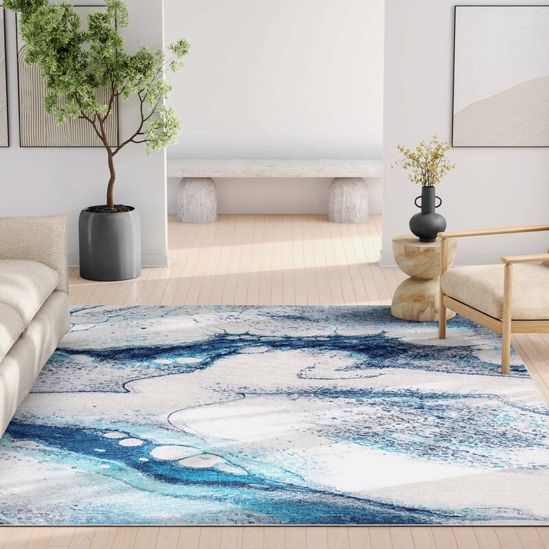 Well Woven Abstract Tokyo Retro Marble Flat-Weave Area Rug
