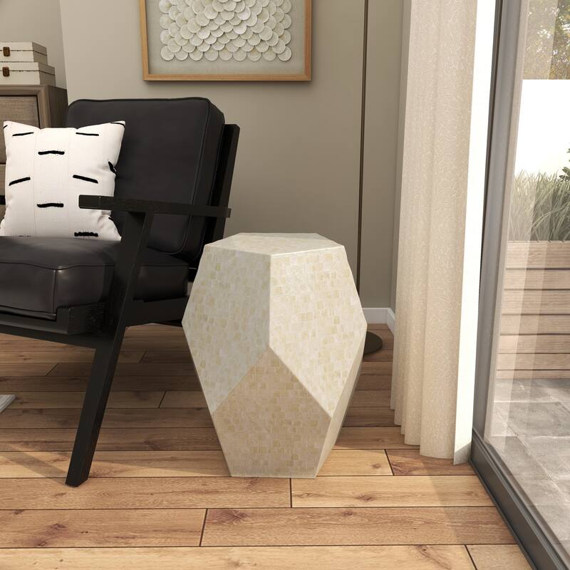 Mother of Pearl Shell Handmade Accent Table - Cream or Multi Colored