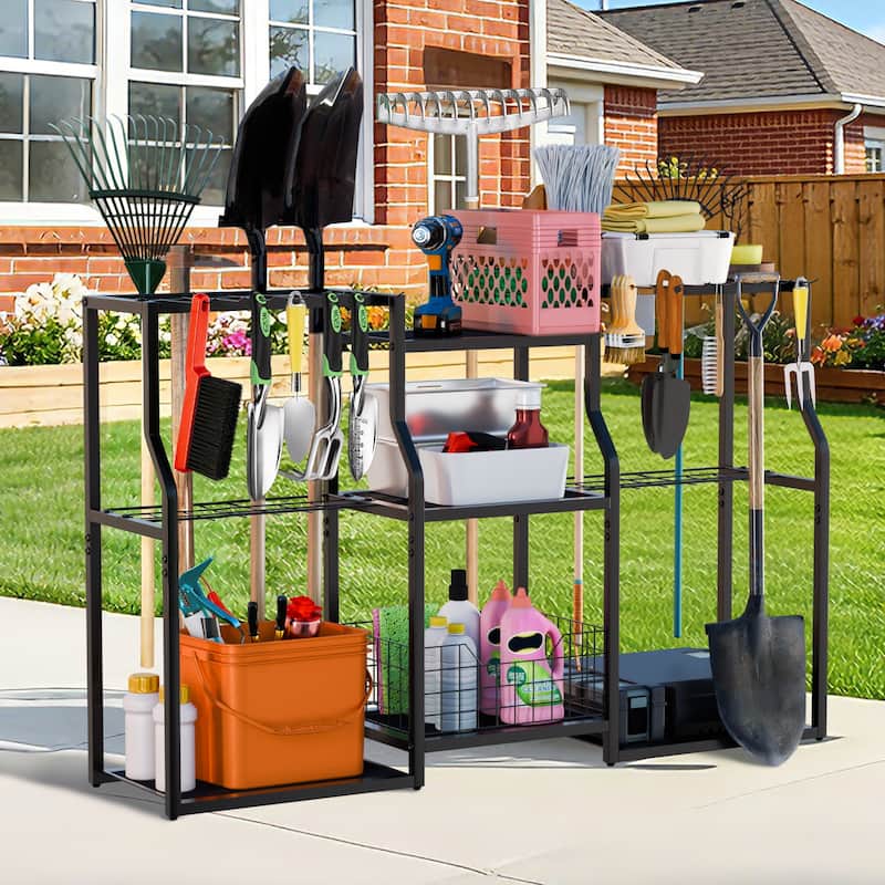 Freestanding Garden Tool Organizer Stand Workshop Garage Storage Rack with Slots