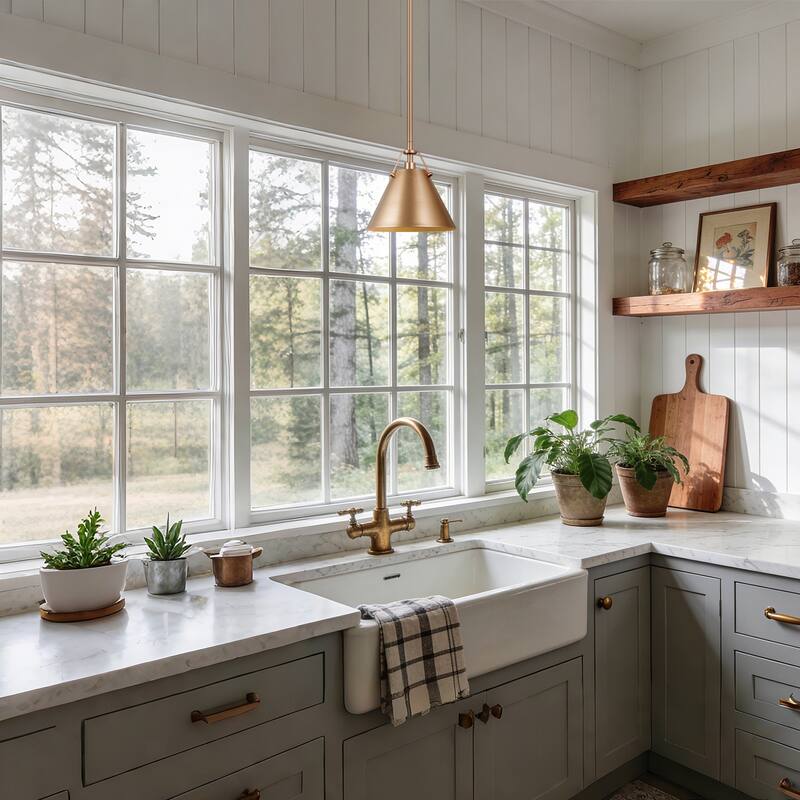 Modern Gold 1-Light Cone Pendant Light for Kitchen Island Dining Room - D 8" x H 7.5"