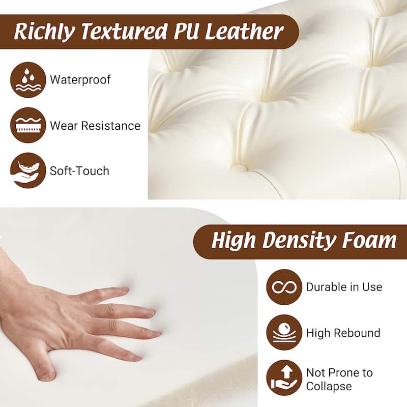 Christopher Knight Home - Mid-Century Classic Sleek Button-Tufted PU Leather Upholstered End-of-Bed Bench with Rolled Arms