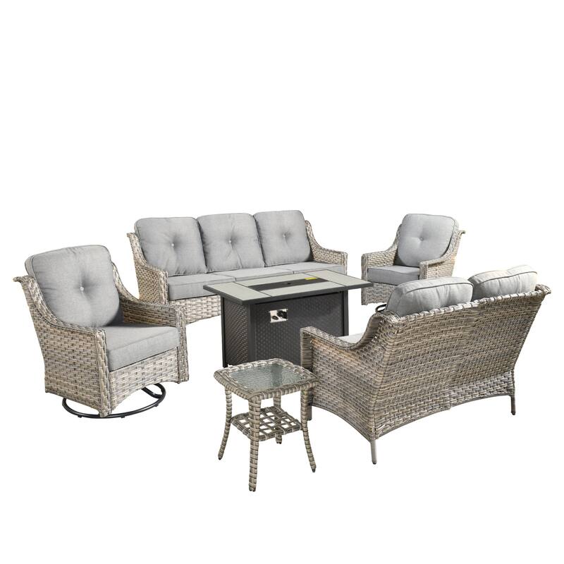 XIZZI Outdoor Wicker Patio Furniture Conversation Set with Fire Table