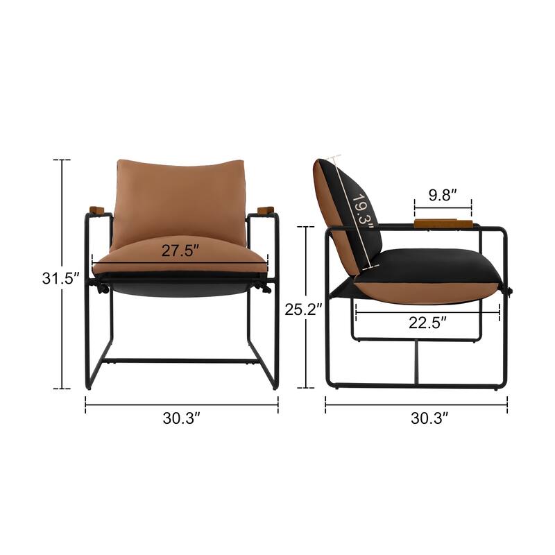 Accent Chair with Detachable Double-sided Cushion, Modern Upholstered Armchair with Metal Frame - 25.2'' H X 30.3'' W X 30.3'' D