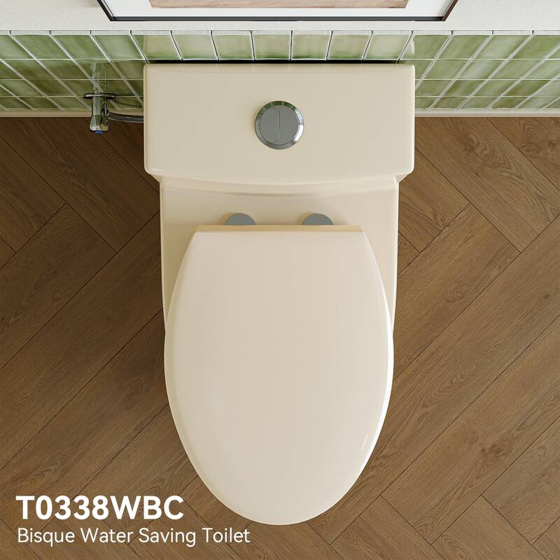 HOROW One Piece 0.8/1.28 GPF High Efficiency Dual Flush Elongated Biscuit Toilet with Soft Close Seat - N/A