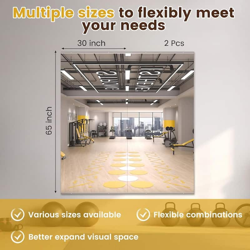 Full Length Tempered Glass Mirror - Rectangular Wall Mirror for Yoga, Gym & Dance Studio(Set of 2/3)