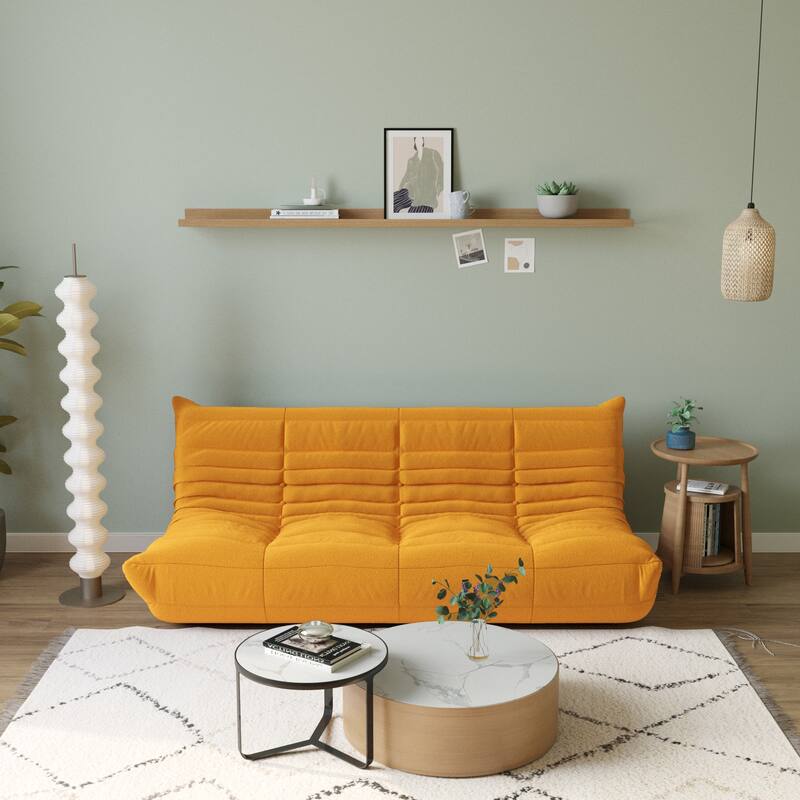69 Inch Armless Teddy Fabric Soft Sofa Modern Couch - Yellow