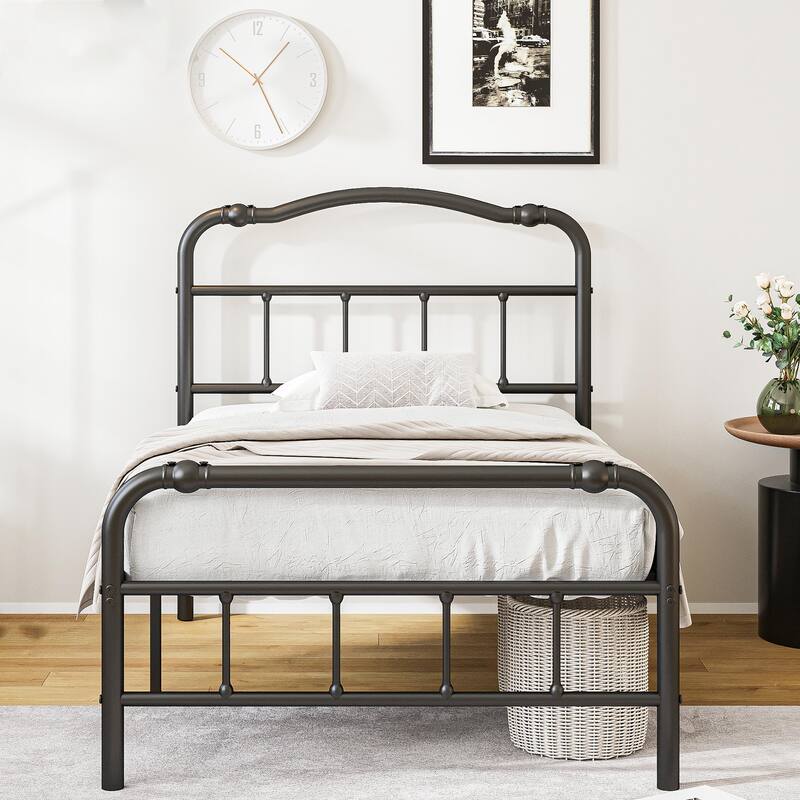Heavy-duty Anti-Wobble 18 Inch Bed Frame With Wavy Art Headboard, Easy Assembly